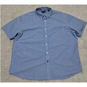 Tommy Hilfiger Mens Blue Gingham Short Sleeve Button Down Shirt Regular Fit 18.5